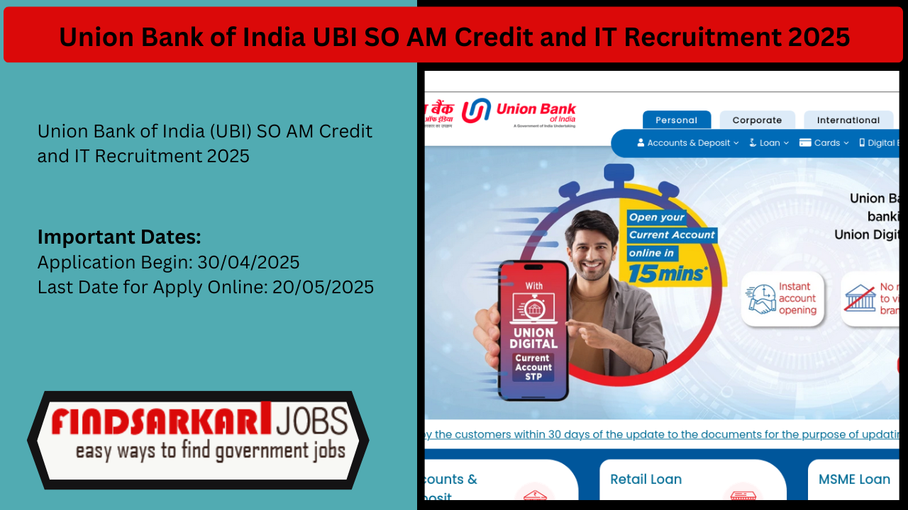 Union Bank of India UBI SO AM Credit and IT Recruitment 2025