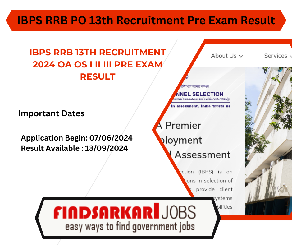 IBPS RRB 13th Recruitment 2024 OA OS I II III Pre-Exam Result